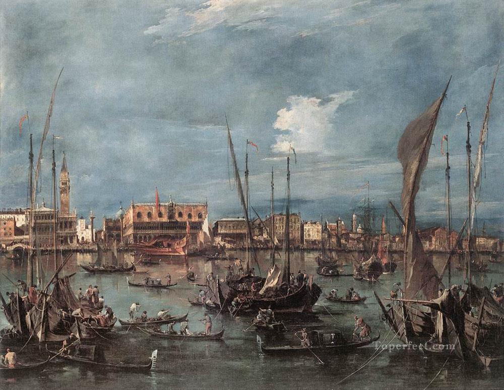 The Molo and the Riva degli Schiavoni from the Bacino di San Marco Venetian School Francesco Guardi Oil Paintings